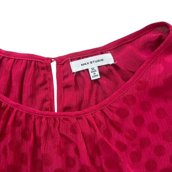 Max Studio Jacquard Shine Dot Ruched Sleeve Blouse - Picture 7 of 7